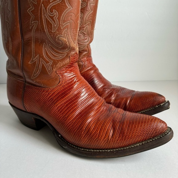 Justin Cowboy Boots Exotic Leather Lizard Iguana Skin Brown Style 4786 Mens 9.5 - Picture 2 of 15
